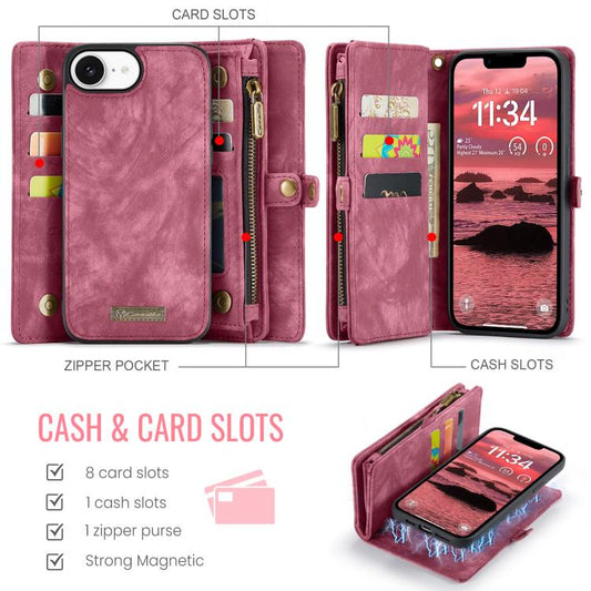 For iPhone 16e CaseMe 008 Detachable Multifunctional Leather Phone Case(Red) - iPhone 16e Cases by CaseMe | Online Shopping UK | buy2fix