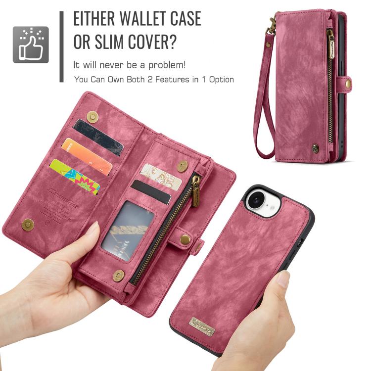For iPhone 16e CaseMe 008 Detachable Multifunctional Leather Phone Case(Red) - iPhone 16e Cases by CaseMe | Online Shopping UK | buy2fix