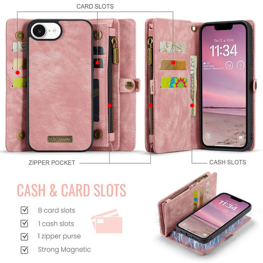 For iPhone 16e CaseMe 008 Detachable Multifunctional Leather Phone Case(Pink) - iPhone 16e Cases by CaseMe | Online Shopping UK | buy2fix