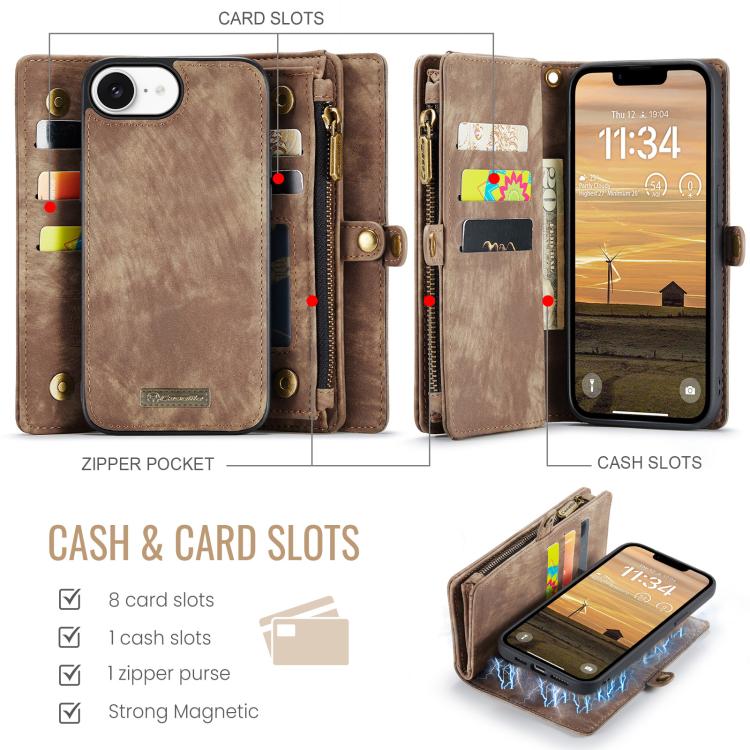 For iPhone 16e CaseMe 008 Detachable Multifunctional Leather Phone Case(Brown) - iPhone 16e Cases by CaseMe | Online Shopping UK | buy2fix
