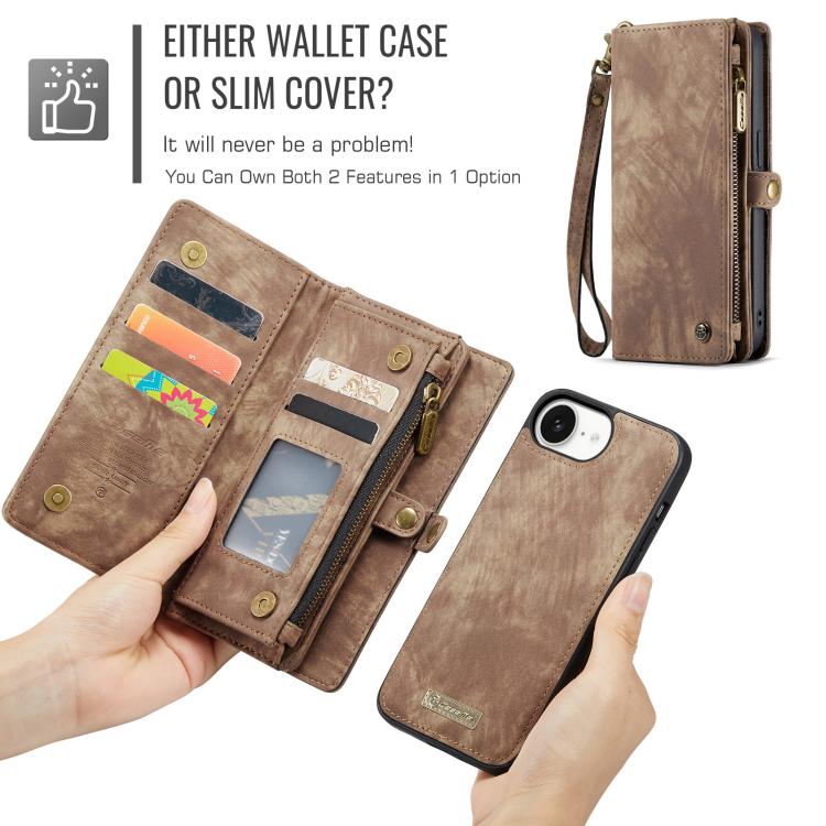 For iPhone 16e CaseMe 008 Detachable Multifunctional Leather Phone Case(Brown) - iPhone 16e Cases by CaseMe | Online Shopping UK | buy2fix