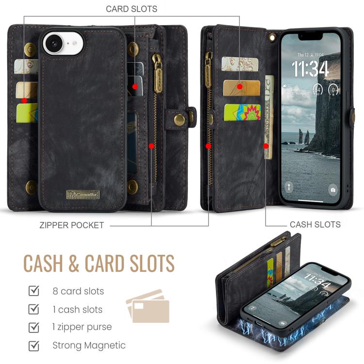 For iPhone 16e CaseMe 008 Detachable Multifunctional Leather Phone Case(Black) - iPhone 16e Cases by CaseMe | Online Shopping UK | buy2fix