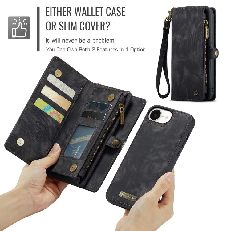 For iPhone 16e CaseMe 008 Detachable Multifunctional Leather Phone Case(Black) - iPhone 16e Cases by CaseMe | Online Shopping UK | buy2fix