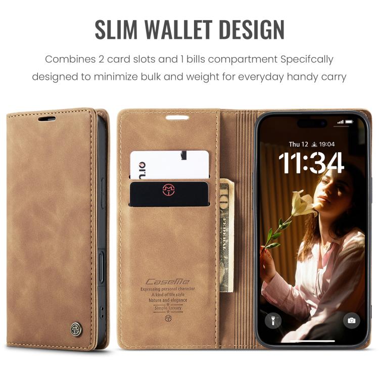 For iPhone 16 Pro CaseMe 013 Multifunctional Horizontal Flip Leather Phone Case(Brown) - iPhone 16 Pro Cases by CaseMe | Online Shopping UK | buy2fix