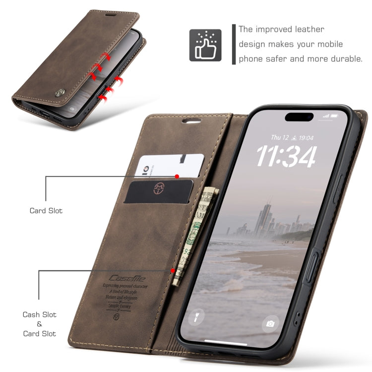 For iPhone 16 Plus CaseMe 013 Multifunctional Horizontal Flip Leather Phone Case(Coffee) - iPhone 16 Plus Cases by CaseMe | Online Shopping UK | buy2fix