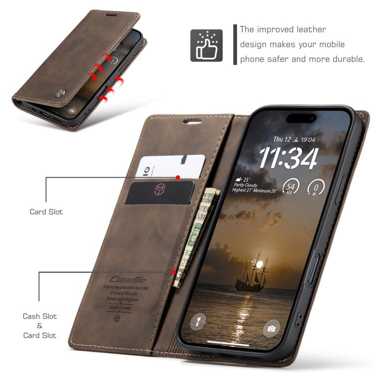 For iPhone 17 Pro CaseMe 013 Multifunctional Horizontal Flip Leather Phone Case(Coffee) - iPhone 17 Pro Cases by CaseMe | Online Shopping UK | buy2fix