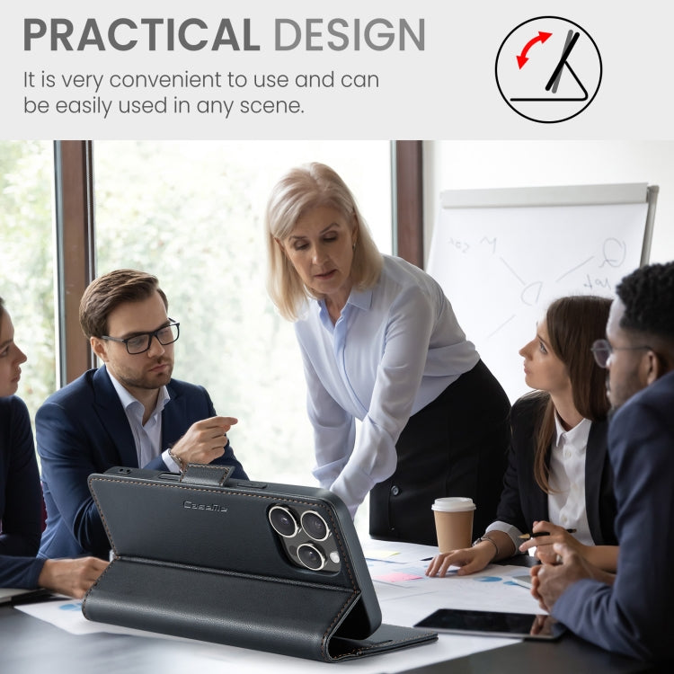 For iPhone 16 Pro Max CaseMe 023 Butterfly Buckle Litchi Texture RFID Anti-theft Leather Phone Case(Black) by CaseMe