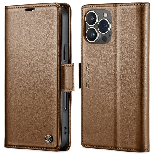 For iPhone 16 Pro CaseMe 023 Butterfly Buckle Litchi Texture RFID Anti-theft Leather Phone Case(Brown) - iPhone 16 Pro Cases by CaseMe | Online Shopping UK | buy2fix