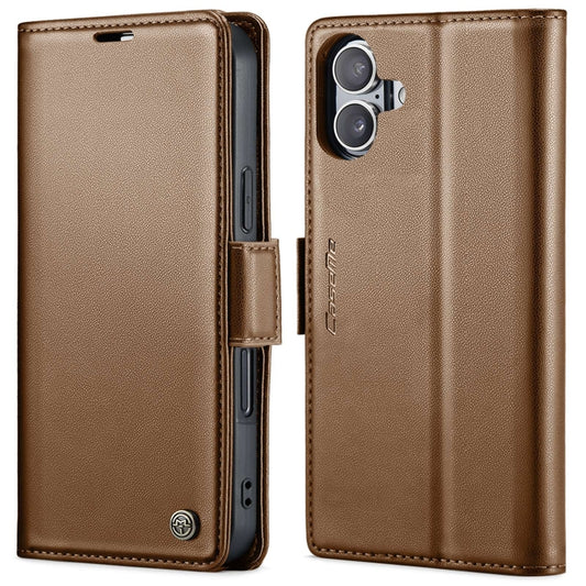 For iPhone 16 Plus CaseMe 023 Butterfly Buckle Litchi Texture RFID Anti-theft Leather Phone Case(Brown) - iPhone 16 Plus Cases by CaseMe | Online Shopping UK | buy2fix