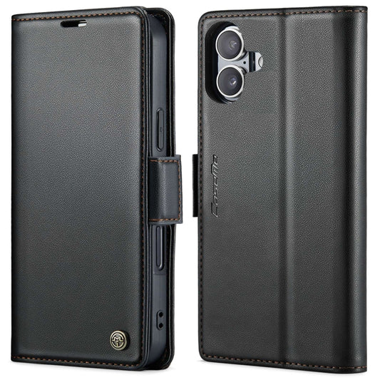 For iPhone 16 Plus CaseMe 023 Butterfly Buckle Litchi Texture RFID Anti-theft Leather Phone Case(Black) - iPhone 16 Plus Cases by CaseMe | Online Shopping UK | buy2fix