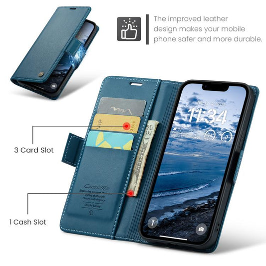 For iPhone 16e CaseMe 023 Butterfly Buckle Litchi Texture RFID Anti-theft Leather Phone Case(Blue) - iPhone 16e Cases by CaseMe | Online Shopping UK | buy2fix
