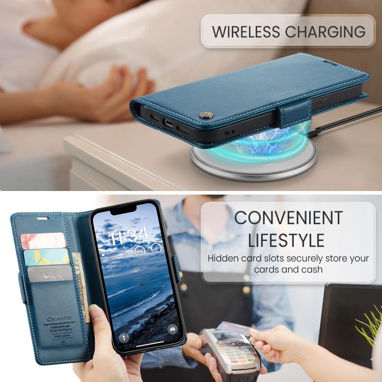 For iPhone 16e CaseMe 023 Butterfly Buckle Litchi Texture RFID Anti-theft Leather Phone Case(Blue) - iPhone 16e Cases by CaseMe | Online Shopping UK | buy2fix