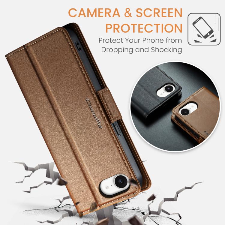 For iPhone 16e CaseMe 023 Butterfly Buckle Litchi Texture RFID Anti-theft Leather Phone Case(Brown) - iPhone 16e Cases by CaseMe | Online Shopping UK | buy2fix