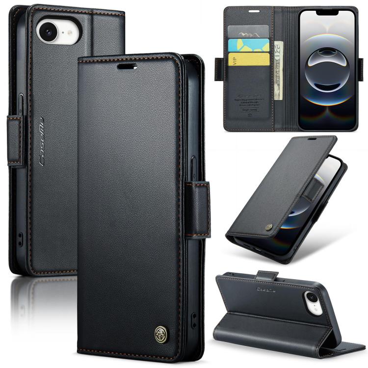 For iPhone 16e CaseMe 023 Butterfly Buckle Litchi Texture RFID Anti-theft Leather Phone Case(Black) - iPhone 16e Cases by CaseMe | Online Shopping UK | buy2fix