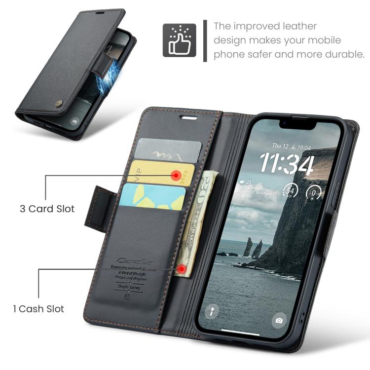 For iPhone 16e CaseMe 023 Butterfly Buckle Litchi Texture RFID Anti-theft Leather Phone Case(Black) - iPhone 16e Cases by CaseMe | Online Shopping UK | buy2fix