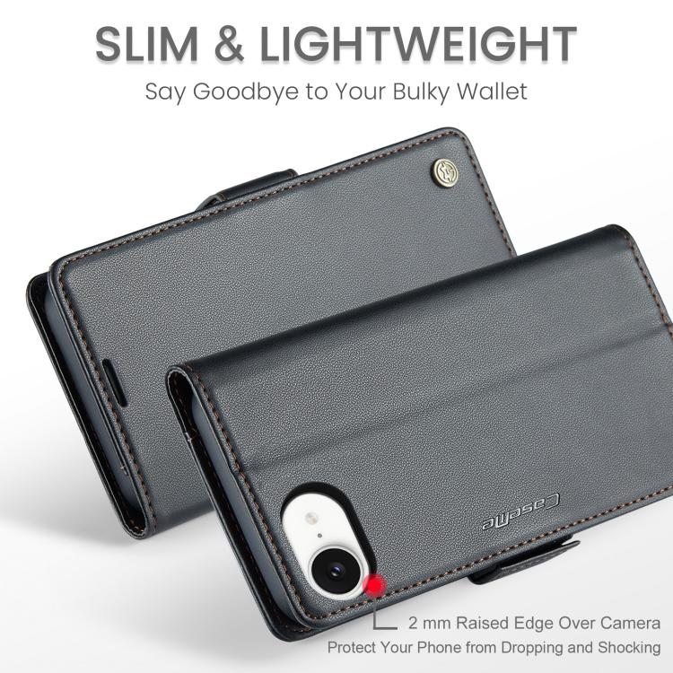 For iPhone 16e CaseMe 023 Butterfly Buckle Litchi Texture RFID Anti-theft Leather Phone Case(Black) - iPhone 16e Cases by CaseMe | Online Shopping UK | buy2fix