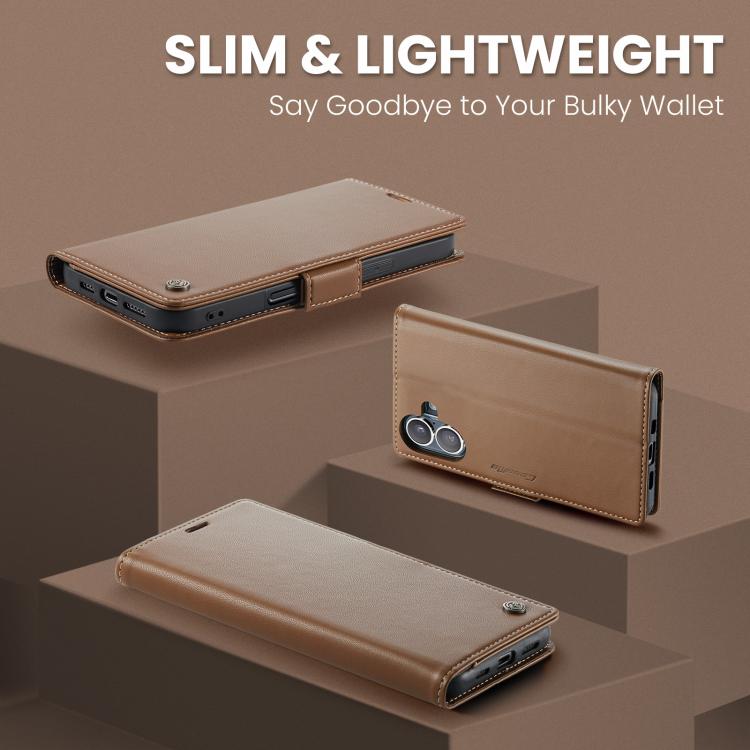 For iPhone 17 CaseMe 023 Butterfly Buckle Litchi Texture RFID Anti-theft Leather Phone Case(Brown) - iPhone 17 Cases by CaseMe | Online Shopping UK | buy2fix