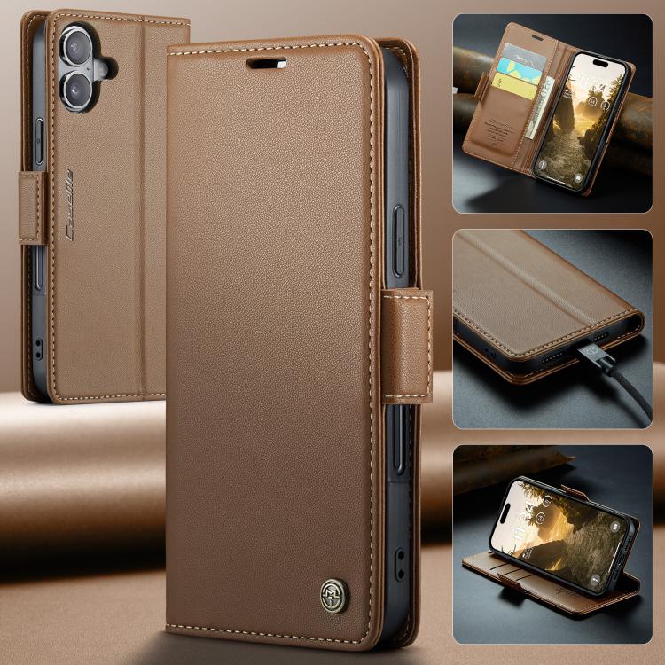 For iPhone 17 CaseMe 023 Butterfly Buckle Litchi Texture RFID Anti-theft Leather Phone Case(Brown) - iPhone 17 Cases by CaseMe | Online Shopping UK | buy2fix