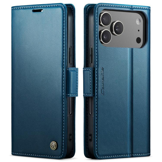 For iPhone 18 Pro / 17 Pro CaseMe 023 Butterfly Buckle Litchi Texture RFID Anti-theft Leather Phone Case(Blue)