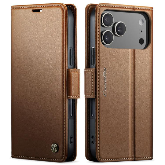 For iPhone 18 Pro / 17 Pro CaseMe 023 Butterfly Buckle Litchi Texture RFID Anti-theft Leather Phone Case(Brown)