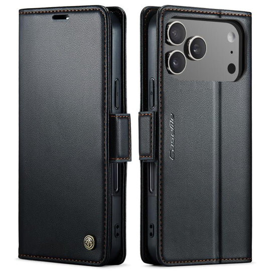 For iPhone 18 Pro / 17 Pro CaseMe 023 Butterfly Buckle Litchi Texture RFID Anti-theft Leather Phone Case(Black)