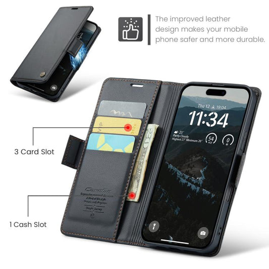 For iPhone 17 Pro CaseMe 023 Butterfly Buckle Litchi Texture RFID Anti-theft Leather Phone Case(Black) - iPhone 17 Pro Cases by CaseMe | Online Shopping UK | buy2fix