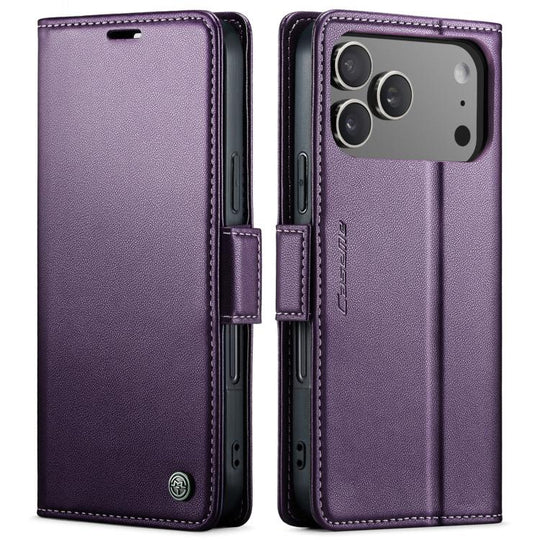 For iPhone 18 Pro / 17 Pro CaseMe 023 Butterfly Buckle Litchi Texture RFID Anti-theft Leather Phone Case(Purple)