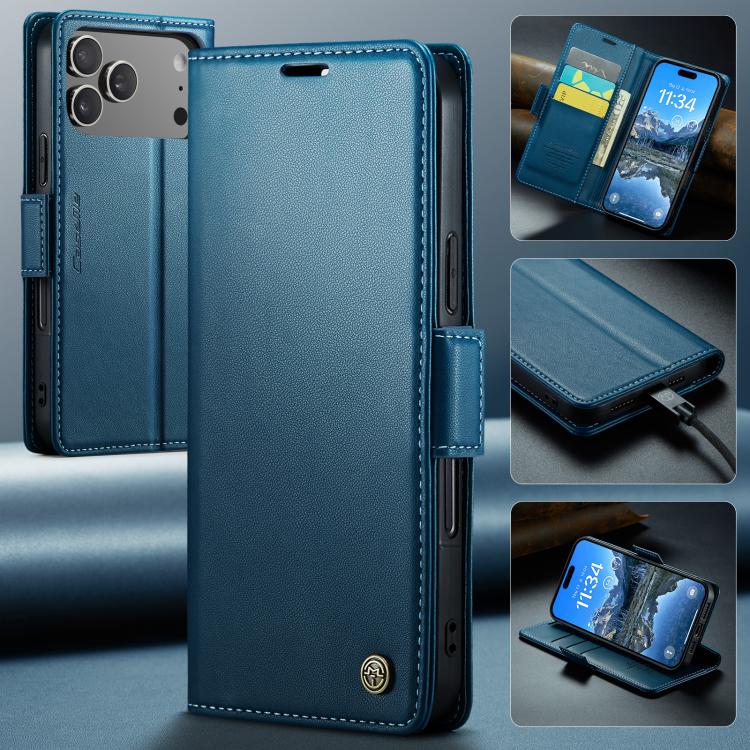 For iPhone 17 Pro Max CaseMe 023 Butterfly Buckle Litchi Texture RFID Anti-theft Leather Phone Case(Blue) - iPhone 17 Pro Max Cases by CaseMe | Online Shopping UK | buy2fix
