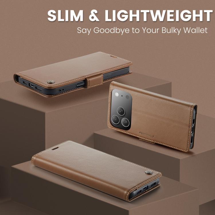 For iPhone 17 Pro Max CaseMe 023 Butterfly Buckle Litchi Texture RFID Anti-theft Leather Phone Case(Brown) - iPhone 17 Pro Max Cases by CaseMe | Online Shopping UK | buy2fix