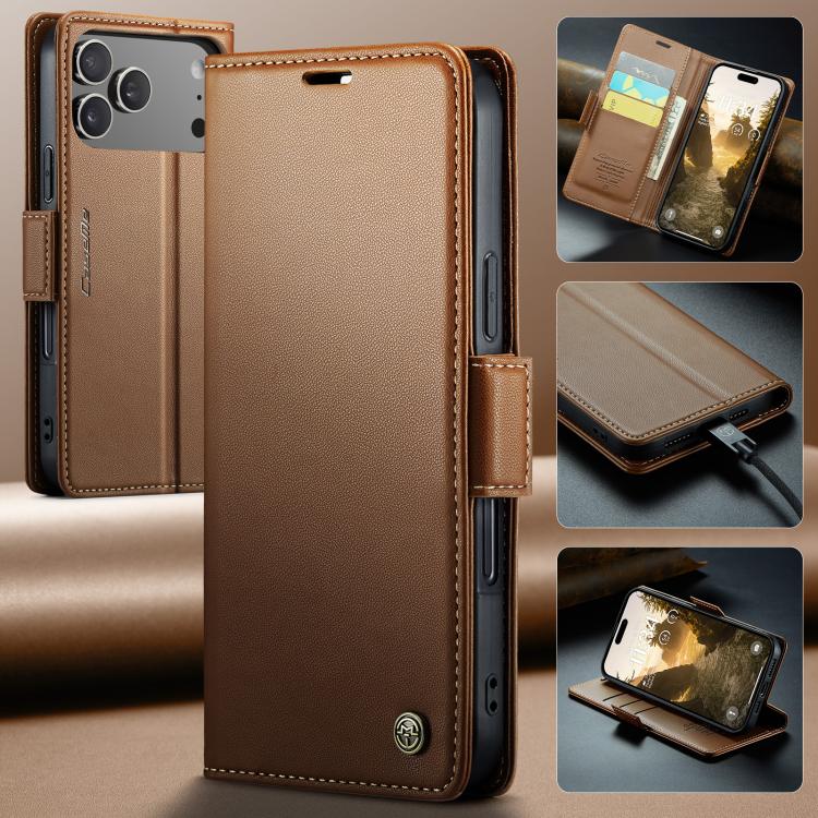 For iPhone 17 Pro Max CaseMe 023 Butterfly Buckle Litchi Texture RFID Anti-theft Leather Phone Case(Brown) - iPhone 17 Pro Max Cases by CaseMe | Online Shopping UK | buy2fix