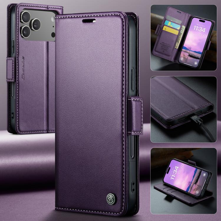 For iPhone 17 Pro Max CaseMe 023 Butterfly Buckle Litchi Texture RFID Anti-theft Leather Phone Case(Purple) - iPhone 17 Pro Max Cases by CaseMe | Online Shopping UK | buy2fix