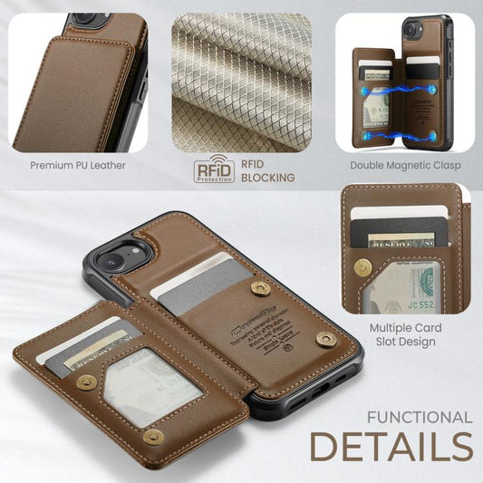 For iPhone 16e CaseMe C22 Card Slots Holder RFID Anti-theft Phone Case(Brown) - iPhone 16e Cases by CaseMe | Online Shopping UK | buy2fix