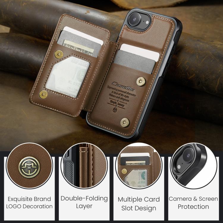For iPhone 16e CaseMe C22 Card Slots Holder RFID Anti-theft Phone Case(Brown) - iPhone 16e Cases by CaseMe | Online Shopping UK | buy2fix