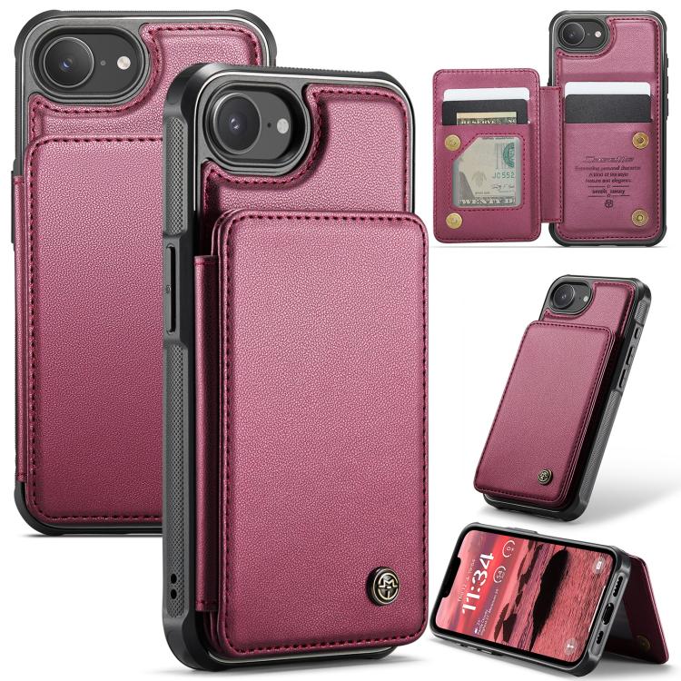 For iPhone 16e CaseMe C22 Card Slots Holder RFID Anti-theft Phone Case(Red) - iPhone 16e Cases by CaseMe | Online Shopping UK | buy2fix