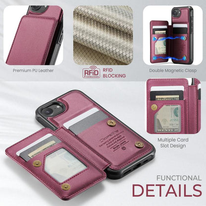 For iPhone 16e CaseMe C22 Card Slots Holder RFID Anti-theft Phone Case(Red) - iPhone 16e Cases by CaseMe | Online Shopping UK | buy2fix