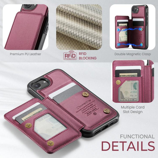 For iPhone 16e CaseMe C22 Card Slots Holder RFID Anti-theft Phone Case(Red) - iPhone 16e Cases by CaseMe | Online Shopping UK | buy2fix
