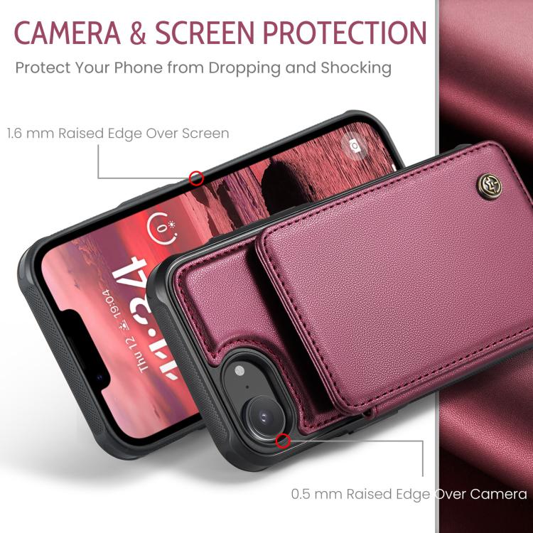 For iPhone 16e CaseMe C22 Card Slots Holder RFID Anti-theft Phone Case(Red) - iPhone 16e Cases by CaseMe | Online Shopping UK | buy2fix