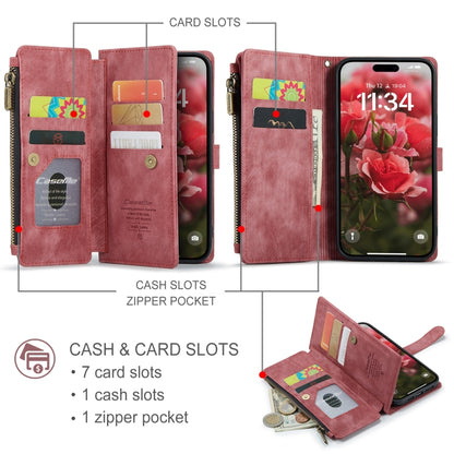 For iPhone 16 Pro CaseMe C30 Card Slots Zipper Wallet Leather Phone Case(Red) - iPhone 16 Pro Cases by CaseMe | Online Shopping UK | buy2fix