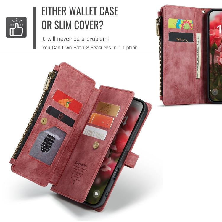 For iPhone 16 Pro CaseMe C30 Card Slots Zipper Wallet Leather Phone Case(Red) - iPhone 16 Pro Cases by CaseMe | Online Shopping UK | buy2fix