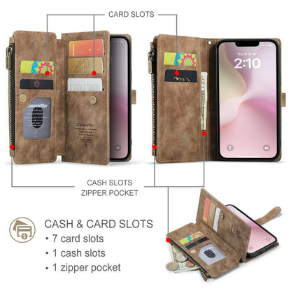 For iPhone 16e CaseMe C30 Card Slots Zipper Wallet Leather Phone Case(Brown) - iPhone 16e Cases by CaseMe | Online Shopping UK | buy2fix