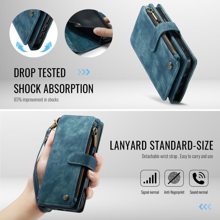 For iPhone 16e CaseMe C30 Card Slots Zipper Wallet Leather Phone Case(Blue) - iPhone 16e Cases by CaseMe | Online Shopping UK | buy2fix