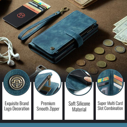 For iPhone 16e CaseMe C30 Card Slots Zipper Wallet Leather Phone Case(Blue) - iPhone 16e Cases by CaseMe | Online Shopping UK | buy2fix