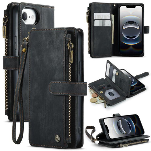 For iPhone 16e CaseMe C30 Card Slots Zipper Wallet Leather Phone Case(Black) - iPhone 16e Cases by CaseMe | Online Shopping UK | buy2fix