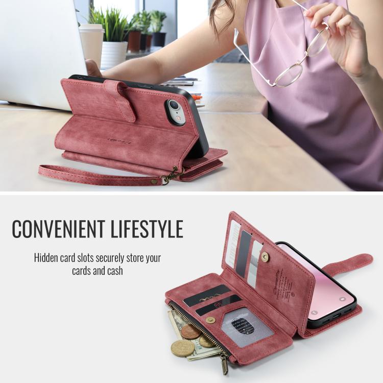 For iPhone 16e CaseMe C30 Card Slots Zipper Wallet Leather Phone Case(Red) - iPhone 16e Cases by CaseMe | Online Shopping UK | buy2fix