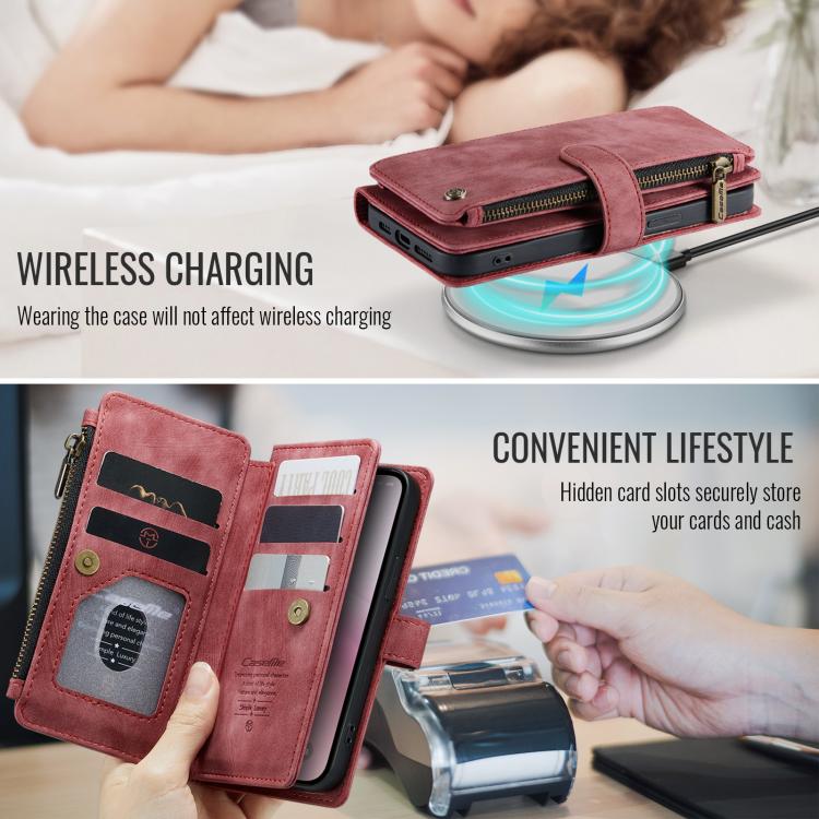 For iPhone 16e CaseMe C30 Card Slots Zipper Wallet Leather Phone Case(Red) - iPhone 16e Cases by CaseMe | Online Shopping UK | buy2fix