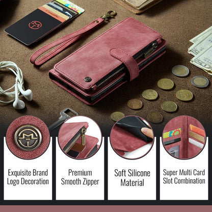 For iPhone 16e CaseMe C30 Card Slots Zipper Wallet Leather Phone Case(Red) - iPhone 16e Cases by CaseMe | Online Shopping UK | buy2fix