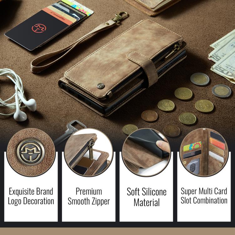 For iPhone 17 Pro CaseMe C30 Card Slots Zipper Wallet Leather Phone Case(Brown) - iPhone 17 Pro Cases by CaseMe | Online Shopping UK | buy2fix