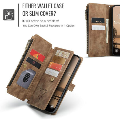 For iPhone 17 Pro CaseMe C30 Card Slots Zipper Wallet Leather Phone Case(Brown) - iPhone 17 Pro Cases by CaseMe | Online Shopping UK | buy2fix