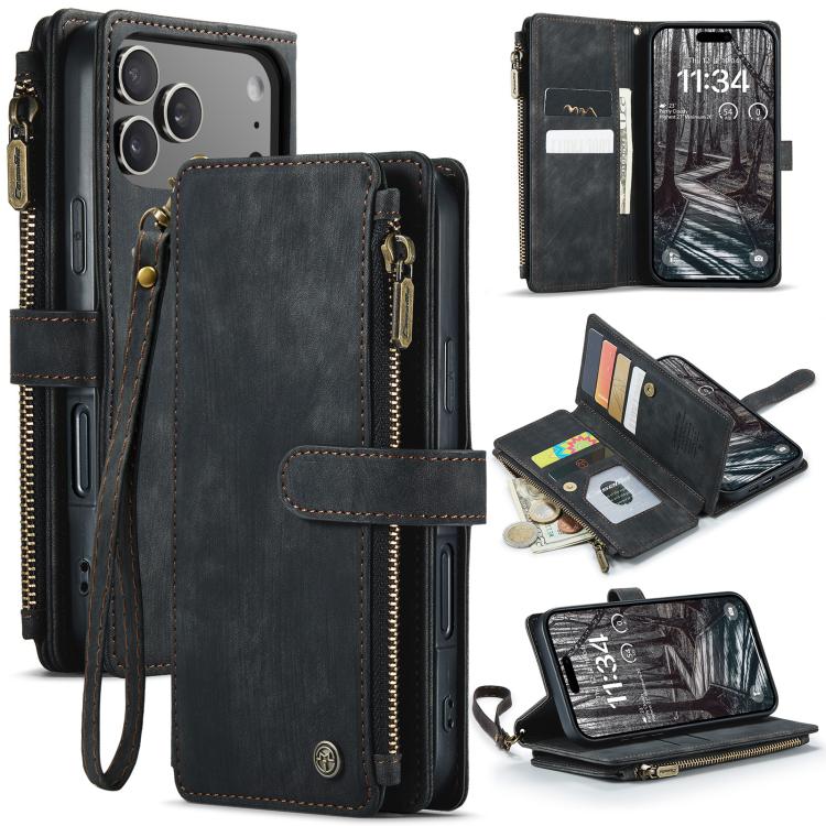 For iPhone 17 Pro CaseMe C30 Card Slots Zipper Wallet Leather Phone Case(Black) - iPhone 17 Pro Cases by CaseMe | Online Shopping UK | buy2fix
