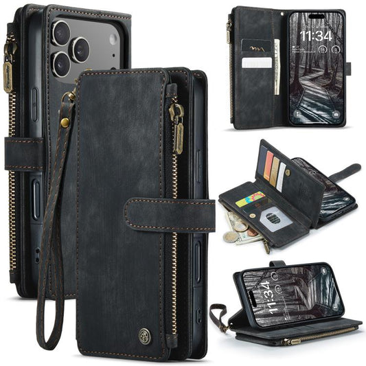 For iPhone 17 Pro CaseMe C30 Card Slots Zipper Wallet Leather Phone Case(Black) - iPhone 17 Pro Cases by CaseMe | Online Shopping UK | buy2fix